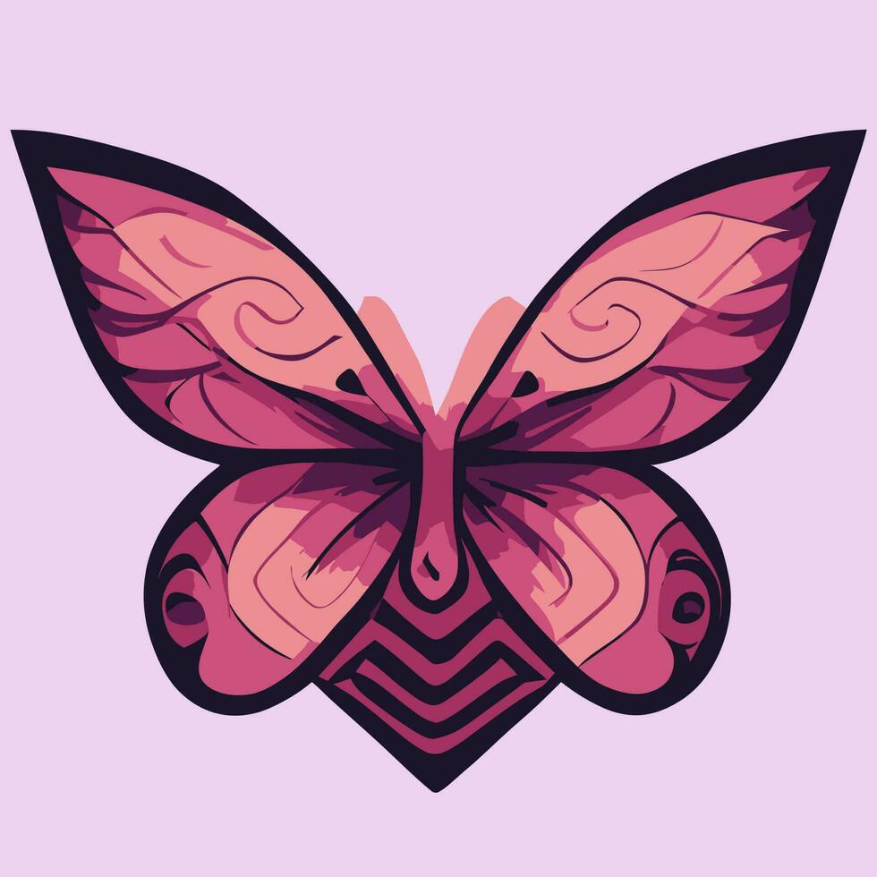 illustration graphique vectoriel de papillon rose dessiné à la main style tribal isolé pour logo de produit cosmétique ou impressions affiches stickers muraux en vinyle