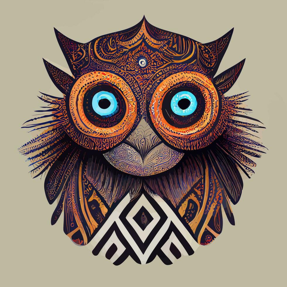 illustration graphique vectoriel de tête de hibou à la main dessiner un style tribal parfait pour un t-shirt, une affiche ou modifier et personnaliser votre conception, carte, bannière