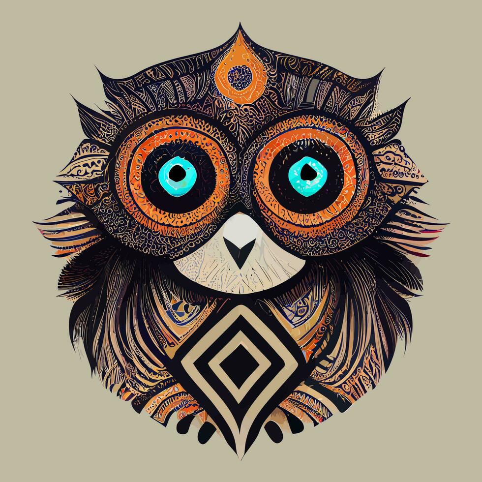 illustration graphique vectoriel de tête de hibou à la main dessiner un style tribal parfait pour un t-shirt, une affiche ou modifier et personnaliser votre conception, carte, bannière