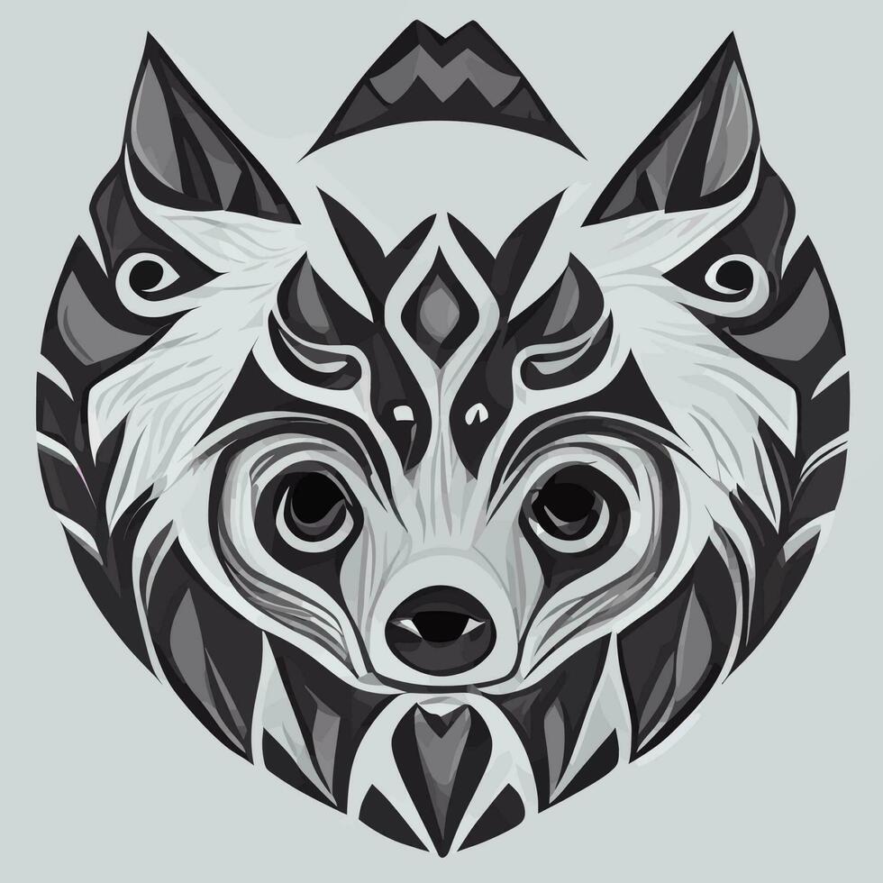 illustration vectorielle graphique de loup noir et blanc à la main dessiner un style tribal vecteur