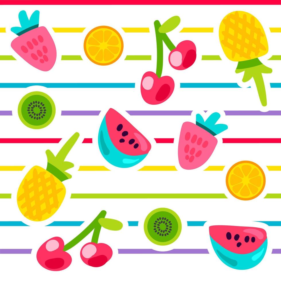 ensemble d'autocollants de couleur de dessin animé de fruits vecteur