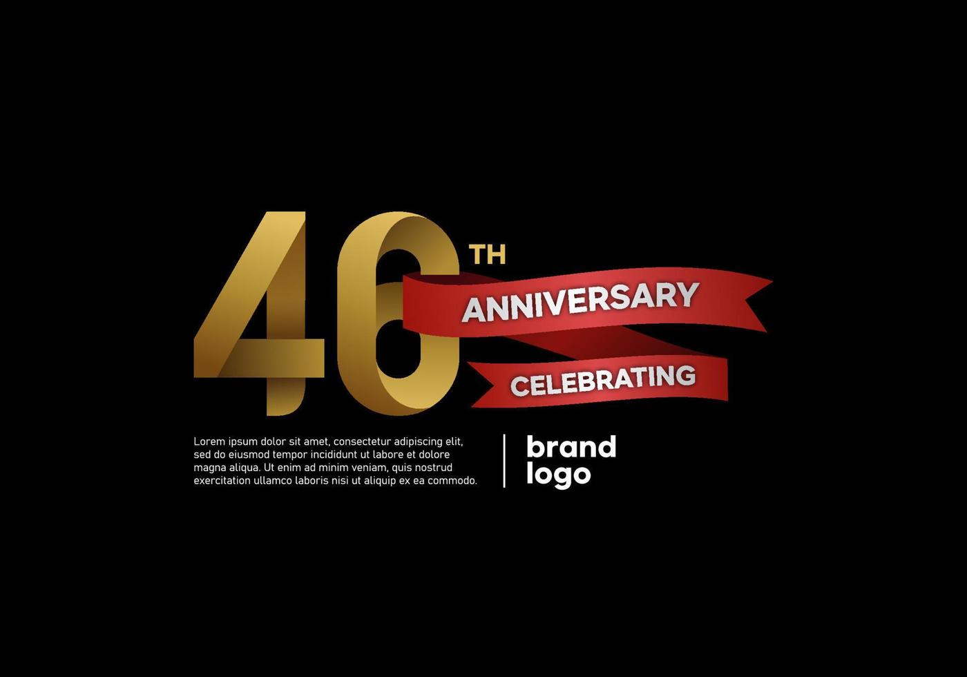Logo anniversaire 46 ans en or et rouge sur fond noir vecteur