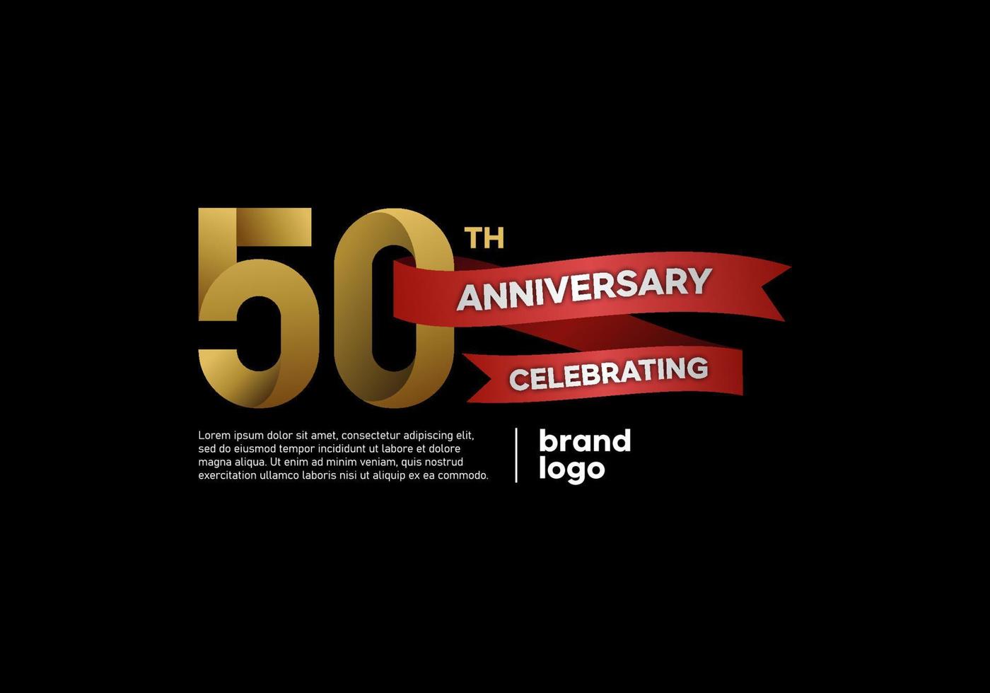 Logo anniversaire 50 ans en or et rouge sur fond noir vecteur