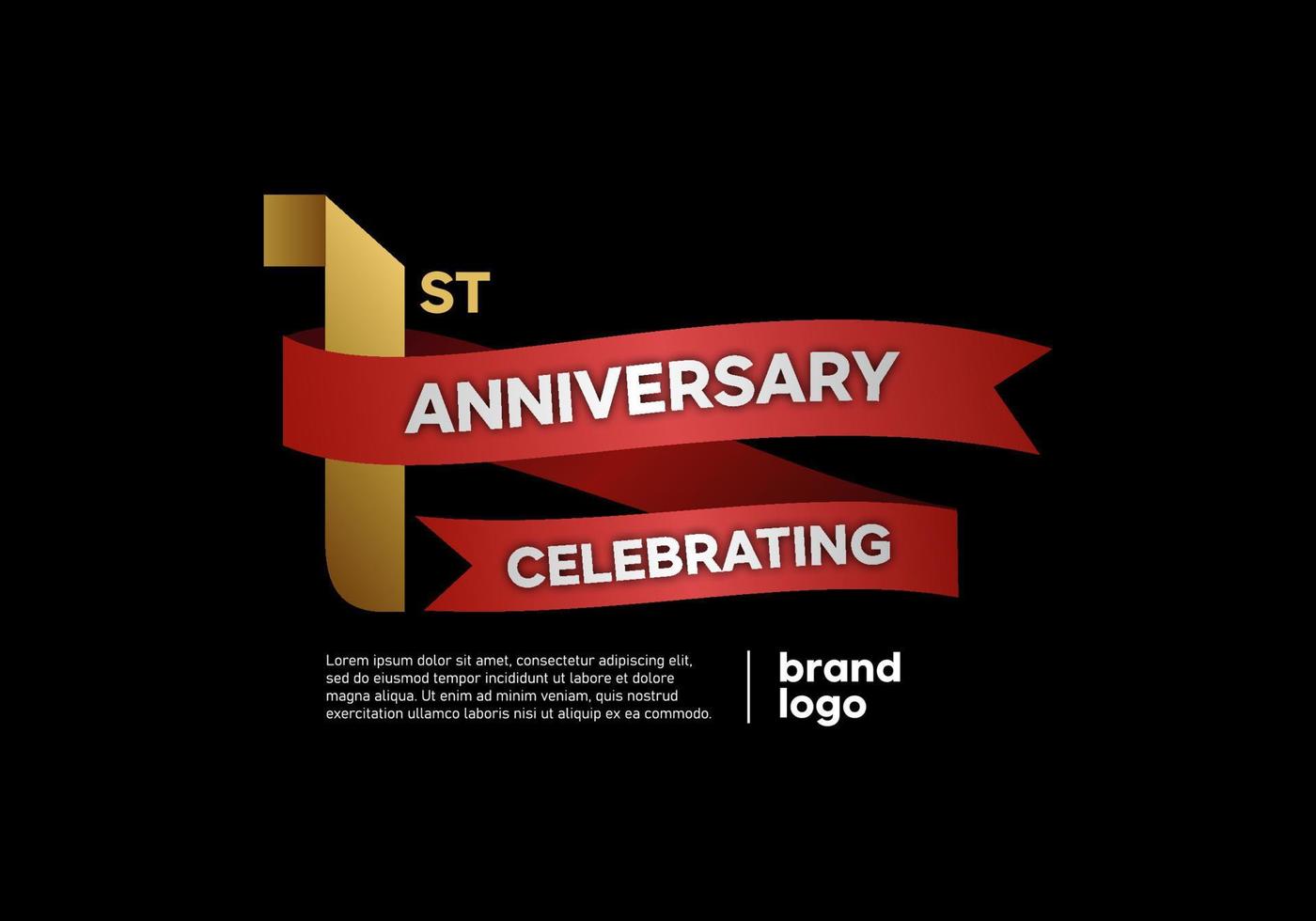 logo anniversaire 1 an en or et rouge sur fond noir vecteur