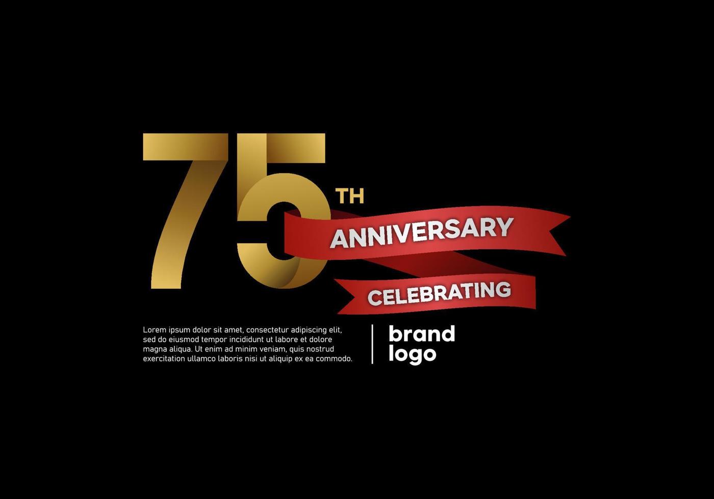 Logo anniversaire 75 ans en or et rouge sur fond noir vecteur