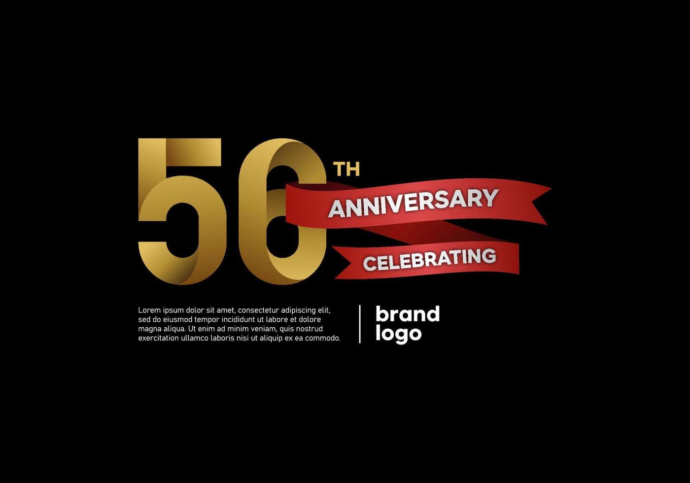 Logo anniversaire 56 ans en or et rouge sur fond noir vecteur