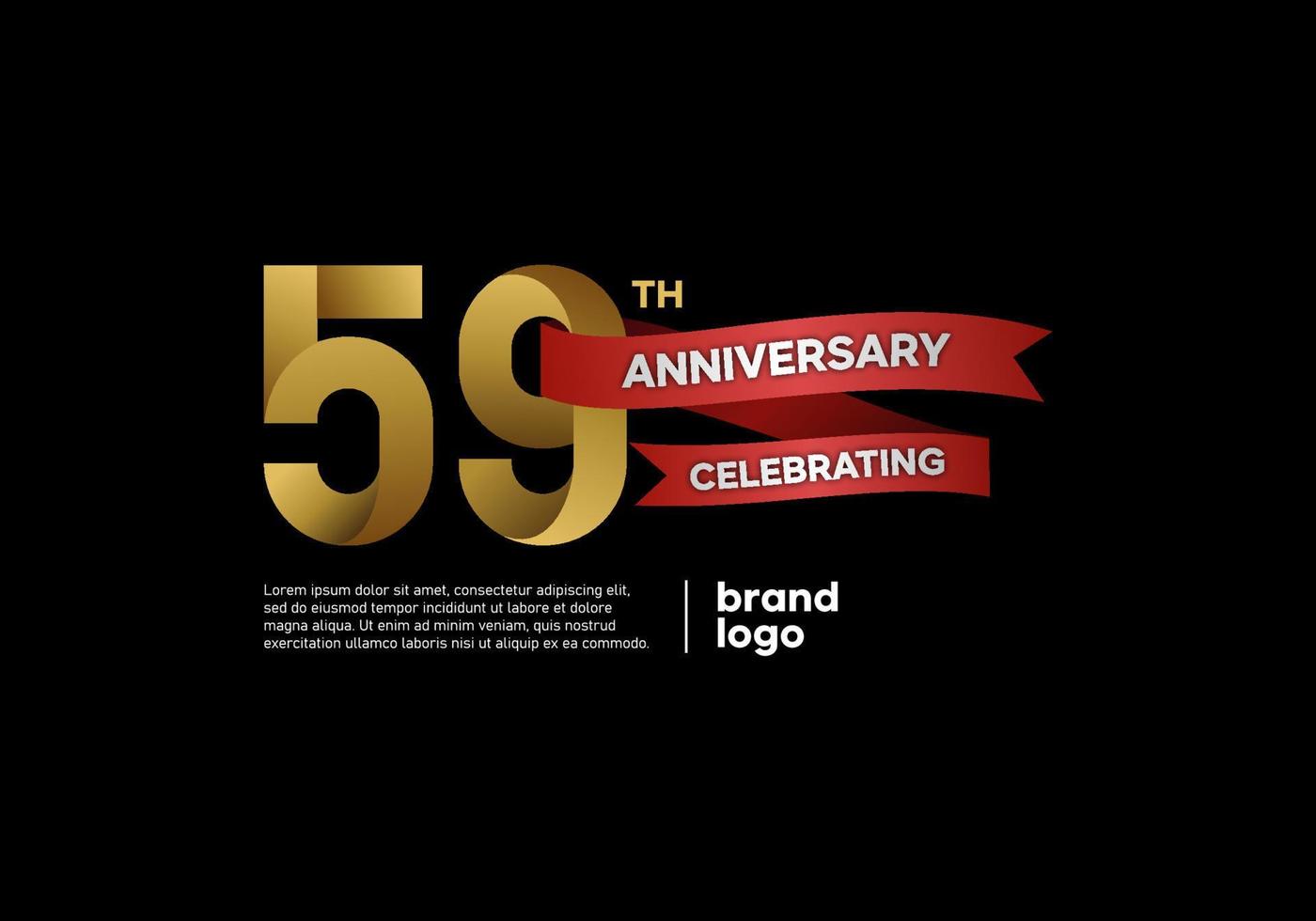 Logo anniversaire 59 ans en or et rouge sur fond noir vecteur