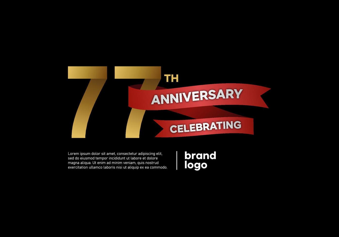 Logo anniversaire 77 ans en or et rouge sur fond noir vecteur