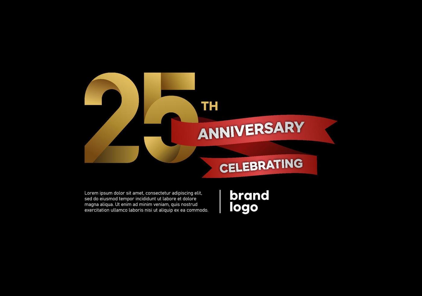 logo anniversaire 25 ans en or et rouge sur fond noir vecteur