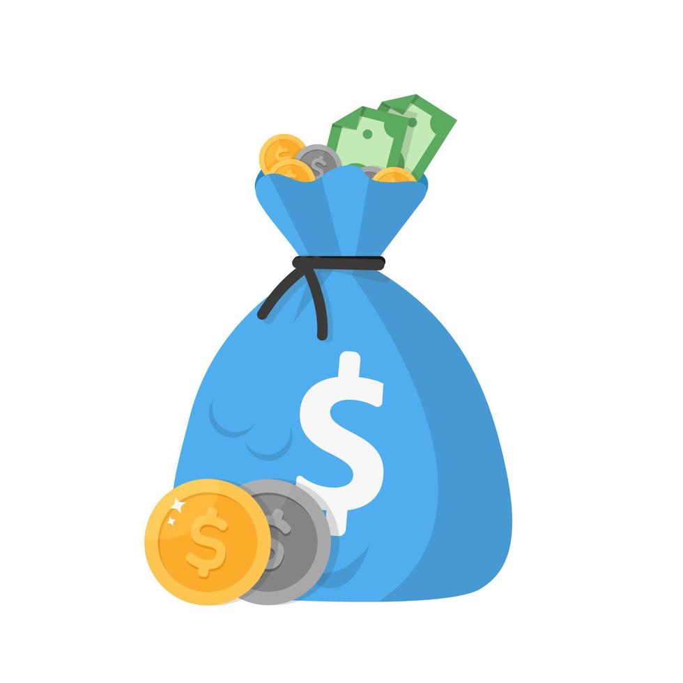 icône de sac d'argent, illustration de dessin animé simple plat de sac d'argent vecteur