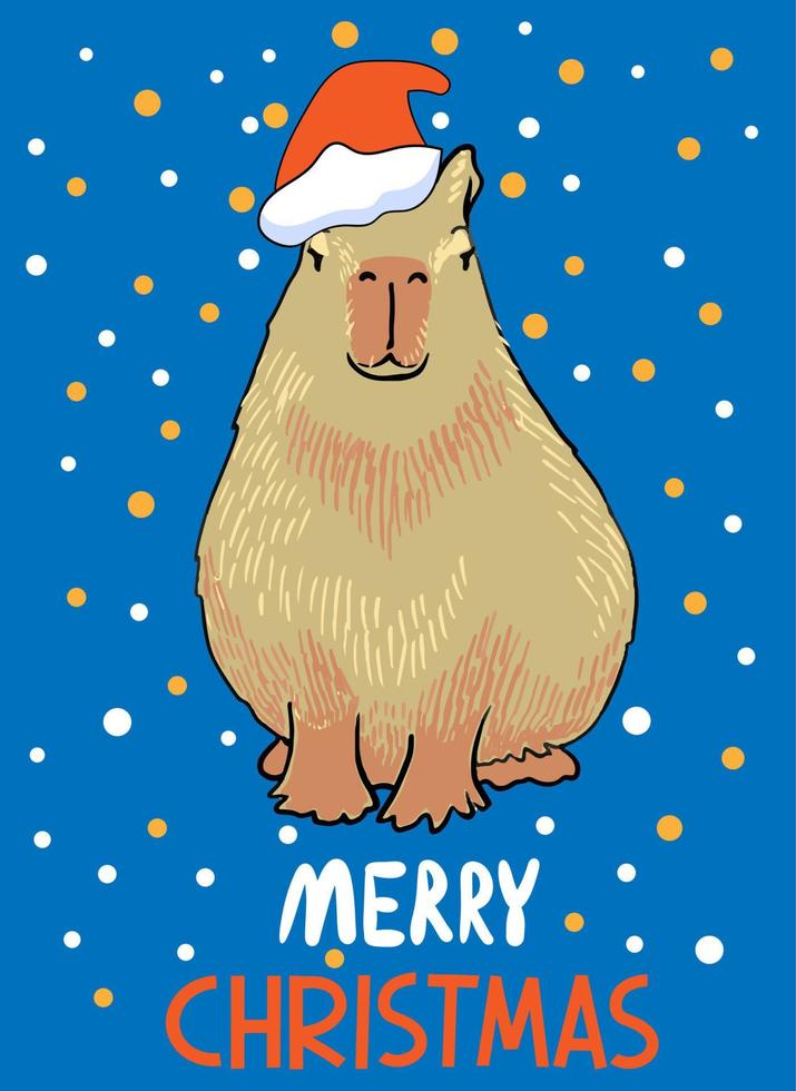 carte de voeux joyeux noël. capybara de personnage de dessin animé mignon. vecteur