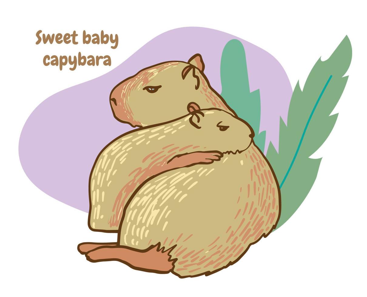 capybara drôle mignon avec bébé sur illustration de vecteur de rongeur animal dessin animé isolé sur blanc.