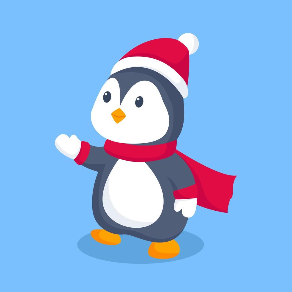 illustration de conception de personnage de pingouin de noël mignon vecteur