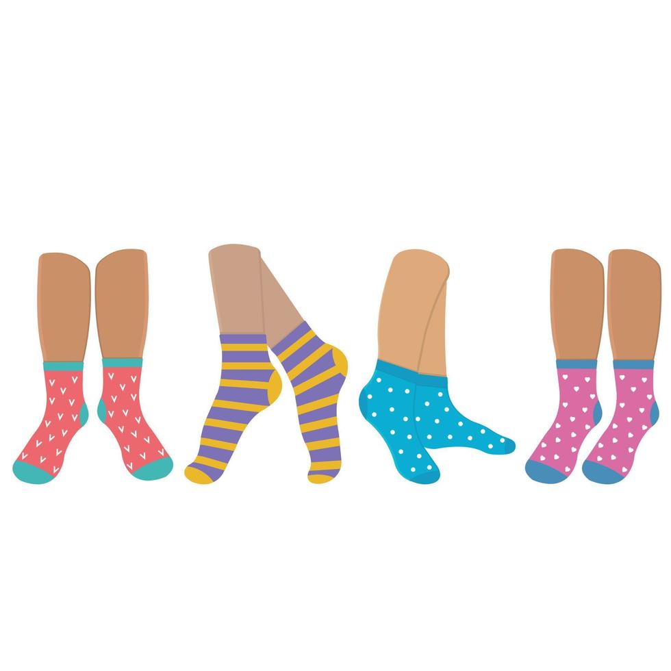 chaussettes colorées sur les pieds, vecteur de couleur isolé illustration de style dessin animé