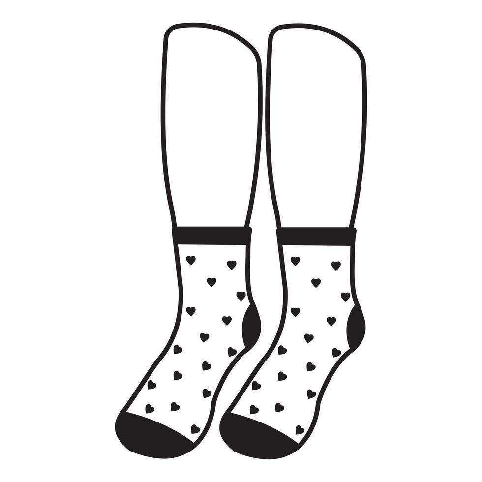 chaussettes chaudes sur les pieds avec un motif, contour noir, illustration vectorielle vecteur