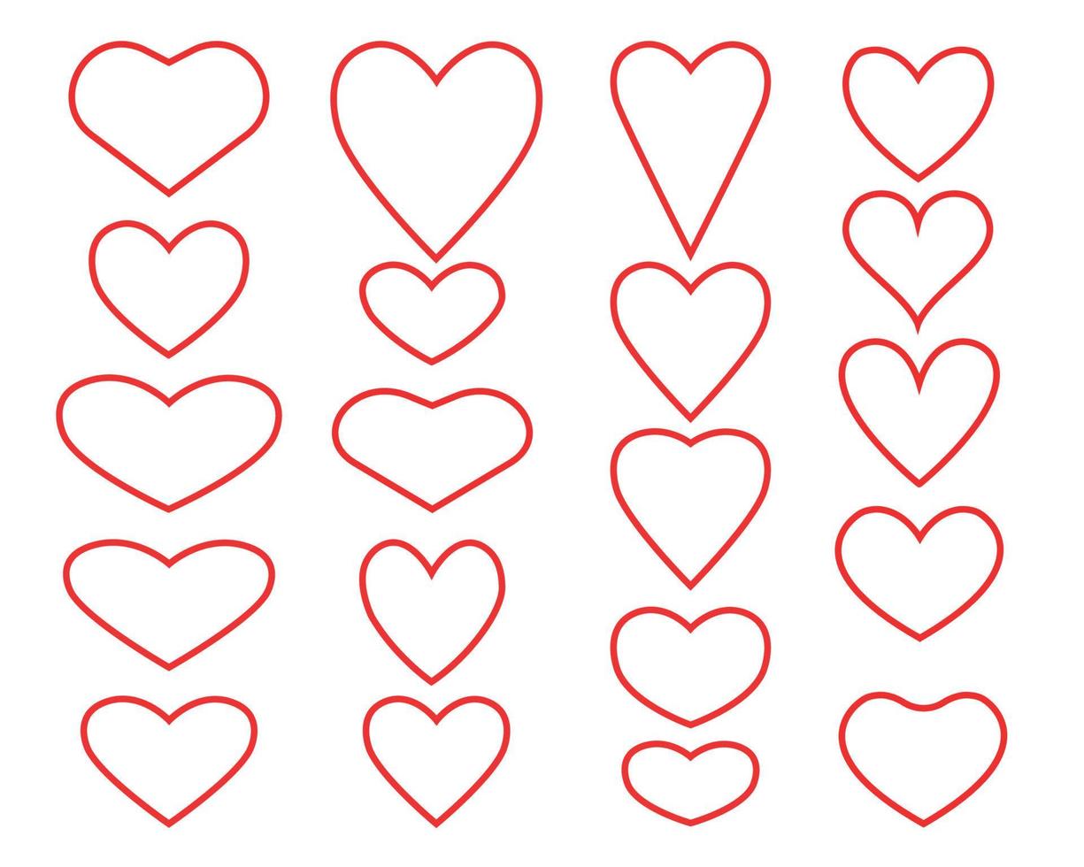 ensemble de vecteurs de forme différente de coeurs. collection d'icônes de la saint valentin vecteur