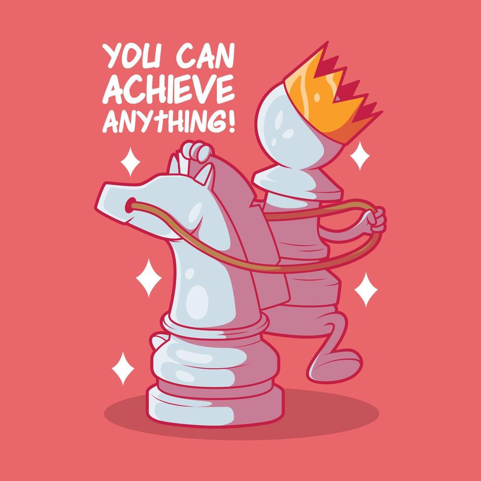 personnage de pion avec une couronne sur une illustration vectorielle de cheval. échecs, inspiration, concept de conception de motivation. vecteur