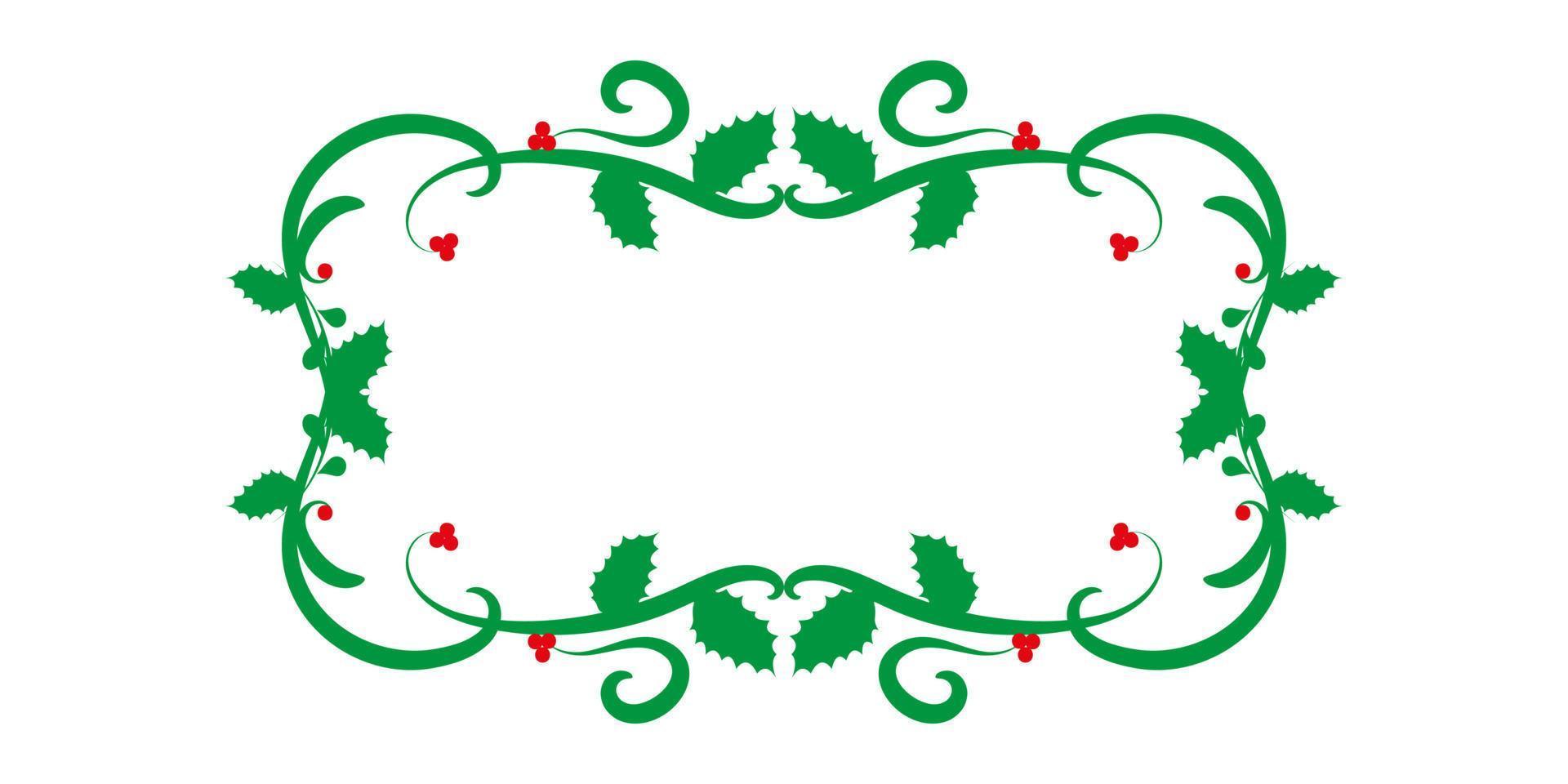 cadre de noël avec des feuilles de houx et des baies. cadre vert décoratif avec des baies rouges isolé sur fond blanc. conception des éléments. illustration vectorielle. vecteur