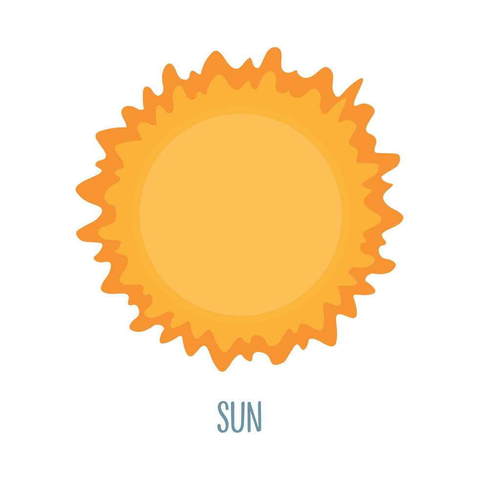 grand soleil jaune. planète du système solaire sur fond blanc. illustration vectorielle en style cartoon pour enfants. icône de la planète. vecteur