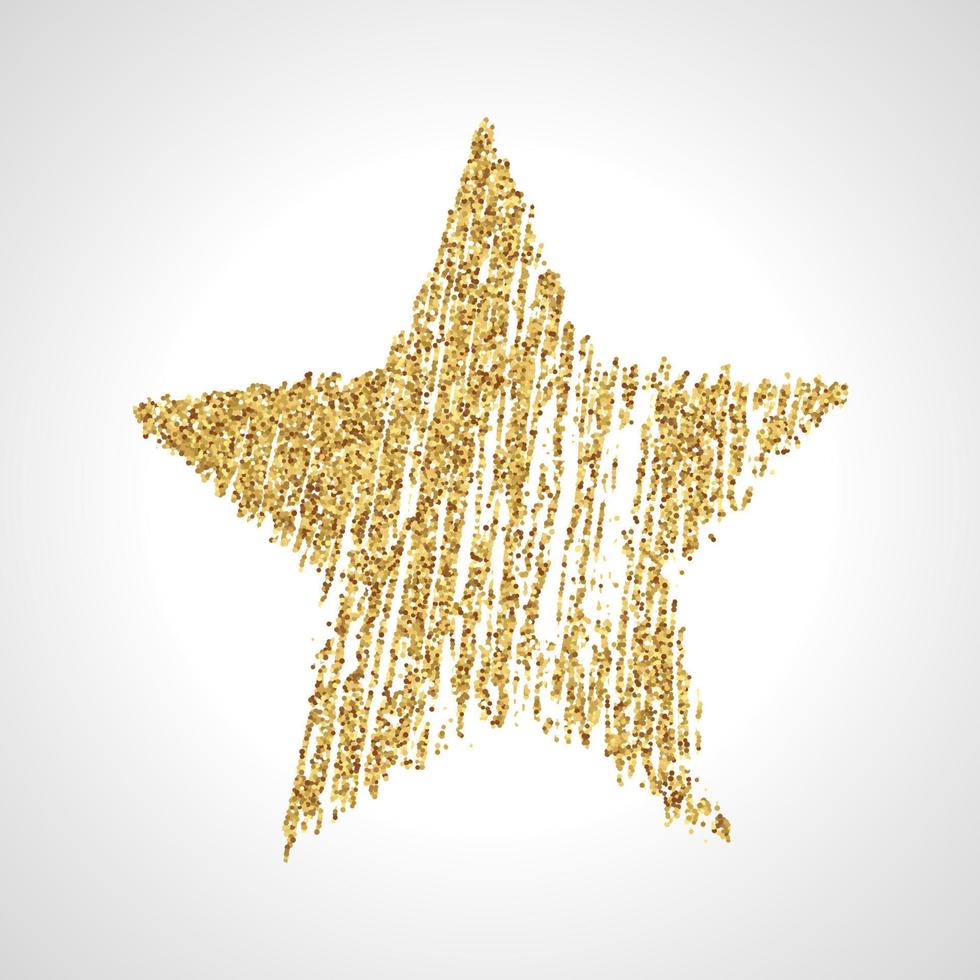 étoile dessinée à la main avec effet de paillettes d'or. forme d'étoile rugueuse dans un style doodle avec effet de paillettes d'or sur fond blanc. illustration vectorielle vecteur