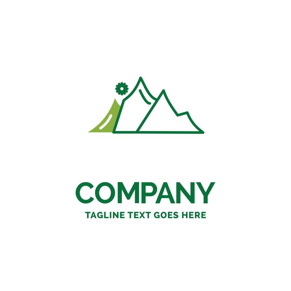 colline. paysage. la nature. Montagne. modèle de logo d'entreprise plat soleil. conception de marque verte créative. vecteur