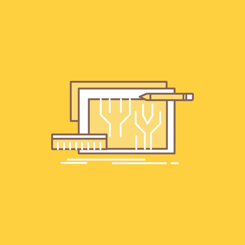 architecture. plan. circuit. motif. icône remplie de ligne plate d'ingénierie. beau bouton logo sur fond jaune pour ui et ux. site web ou application mobile vecteur