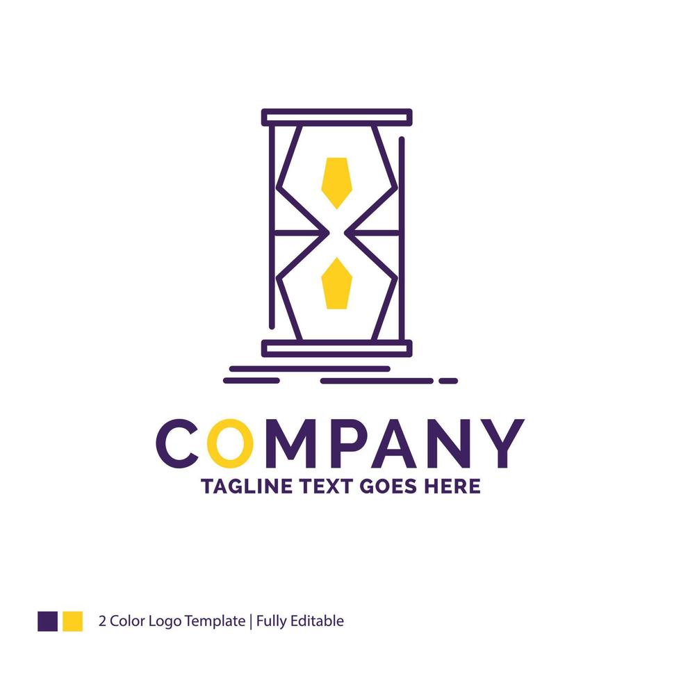 création du logo du nom de l'entreprise pour l'accès. l'horloge. tôt. horloge de sable. temps. conception de nom de marque violet et jaune avec place pour le slogan. modèle de logo créatif pour petites et grandes entreprises. vecteur