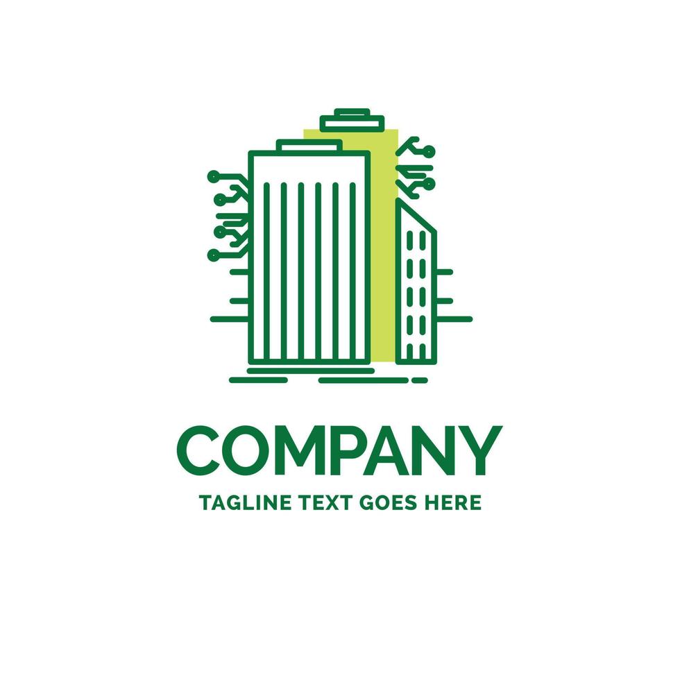 imeuble. La technologie. ville intelligente. lié. modèle de logo d'entreprise plat internet. conception de marque verte créative. vecteur