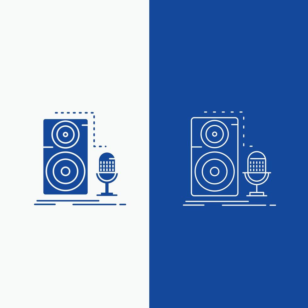 Direct. micro. microphone. enregistrement. ligne sonore et bouton web glyphe en bannière verticale de couleur bleue pour ui et ux. site web ou application mobile vecteur