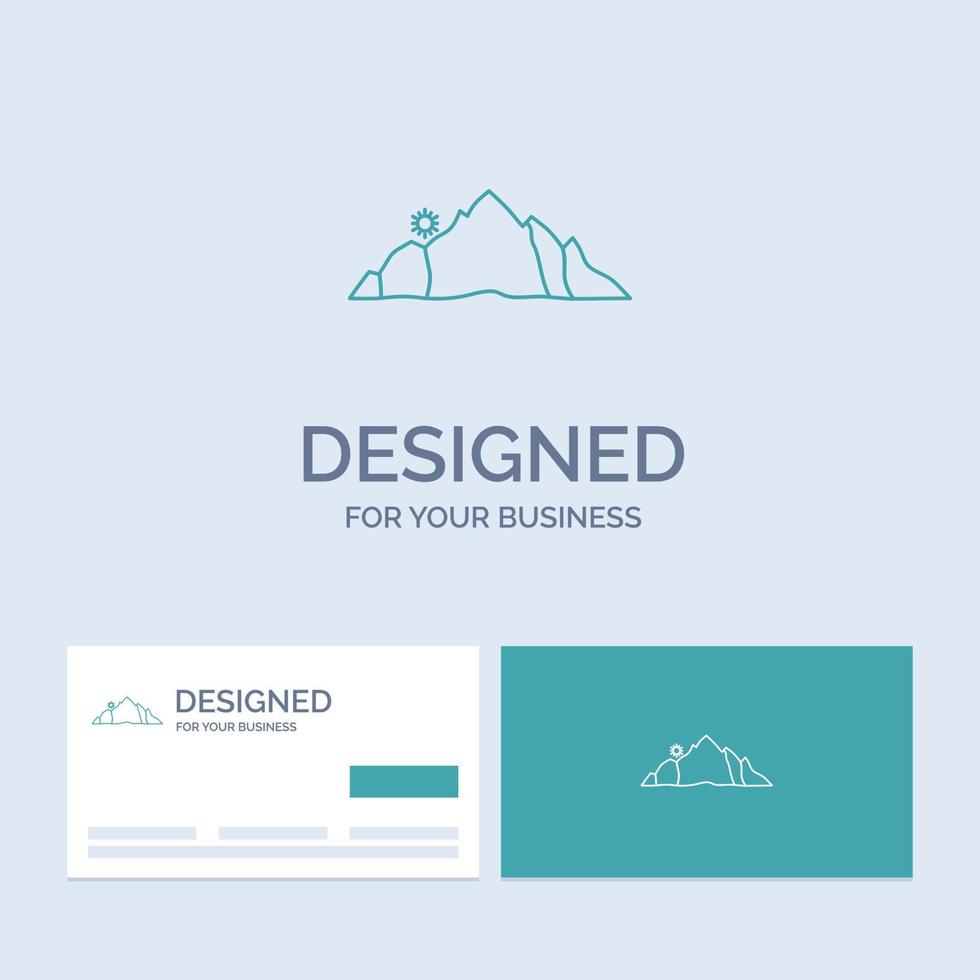 colline. paysage. la nature. Montagne. symbole d'icône de ligne de logo d'entreprise de scène pour votre entreprise. cartes de visite turquoise avec modèle de logo de marque vecteur