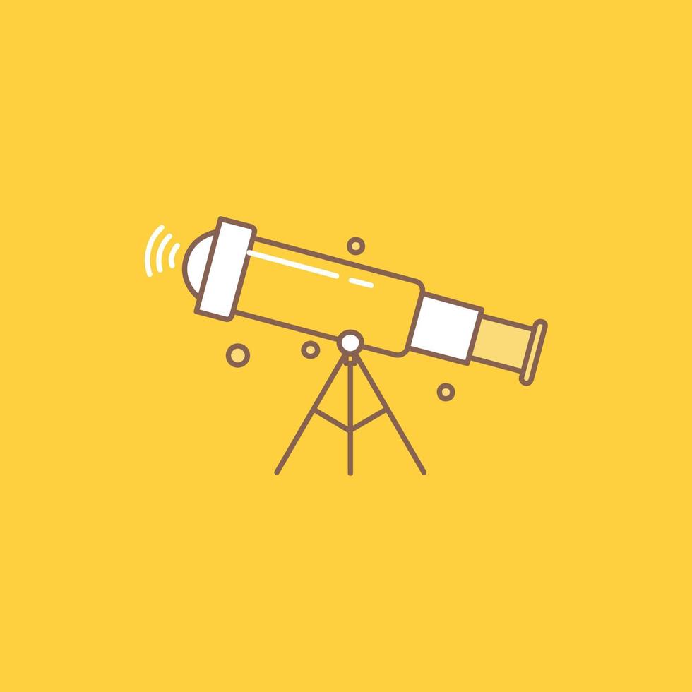 télescope. astronomie. espace. voir. icône remplie de ligne plate de zoom. beau bouton logo sur fond jaune pour ui et ux. site web ou application mobile vecteur