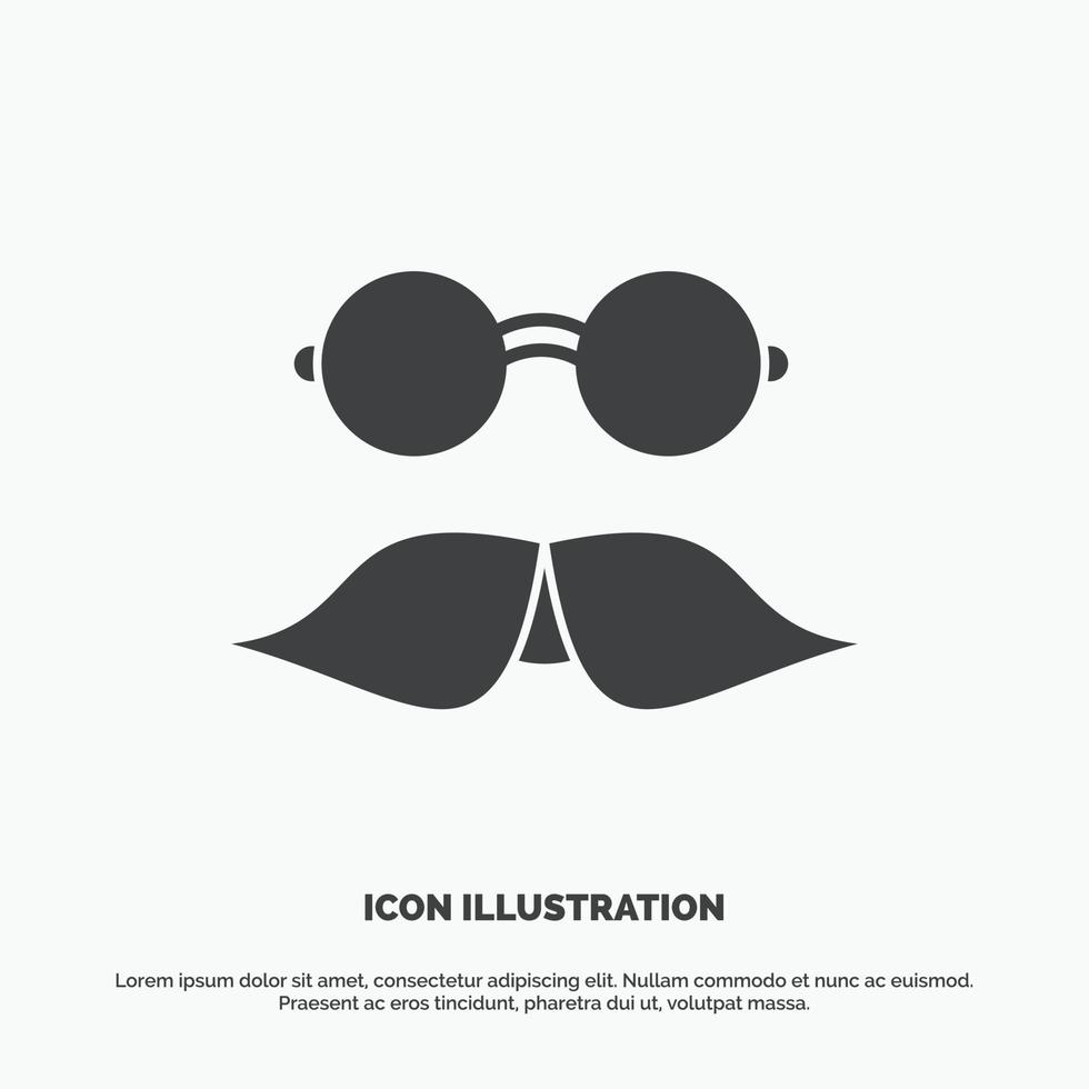 moustache. branché. movember. lunettes. icône des hommes. symbole gris de vecteur de glyphe pour ui et ux. site web ou application mobile