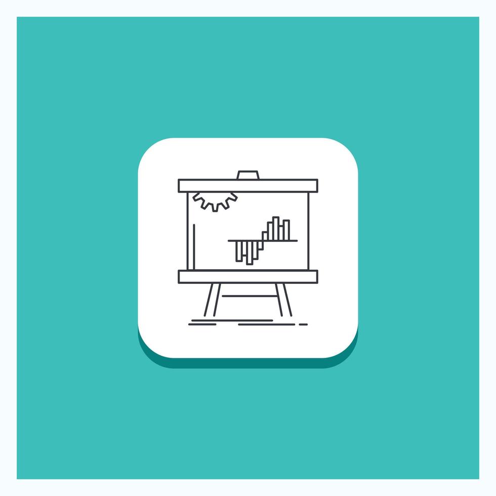 bouton rond pour les entreprises. graphique. Les données. graphique. icône de ligne de statistiques fond turquoise vecteur