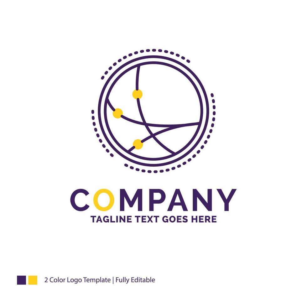 création de logo de nom d'entreprise pour le monde entier. la communication. lien. l'Internet. réseau. conception de nom de marque violet et jaune avec place pour le slogan. modèle de logo créatif pour petites et grandes entreprises. vecteur