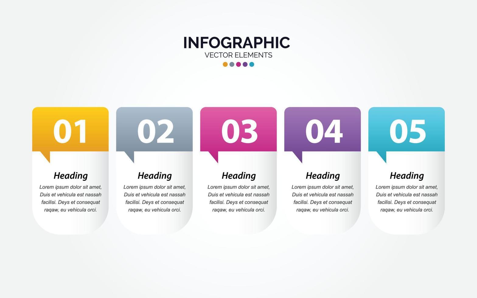 modèle de conception d'infographie horizontale d'entreprise avec des icônes et 5 cinq options ou étapes. vecteur