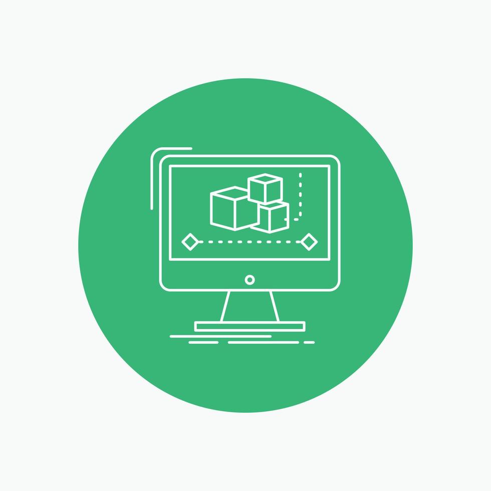 animation. l'ordinateur. éditeur. moniteur. icône de la ligne blanche du logiciel sur fond de cercle. illustration d'icône vectorielle vecteur