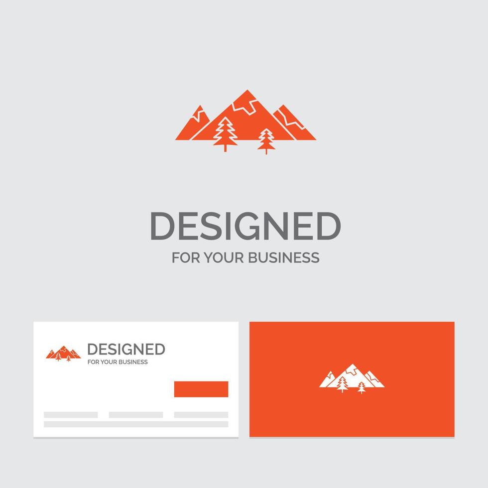 modèle de logo d'entreprise pour les roches. colline. paysage. la nature. Montagne. cartes de visite orange avec modèle de logo de marque. vecteur