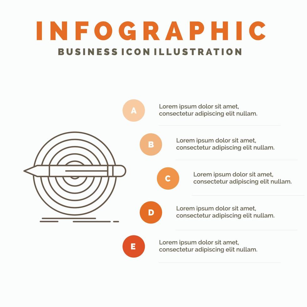 motif. objectif. crayon. Positionner. modèle d'infographie cible pour le site Web et la présentation. icône grise de ligne avec illustration vectorielle de style infographie orange vecteur