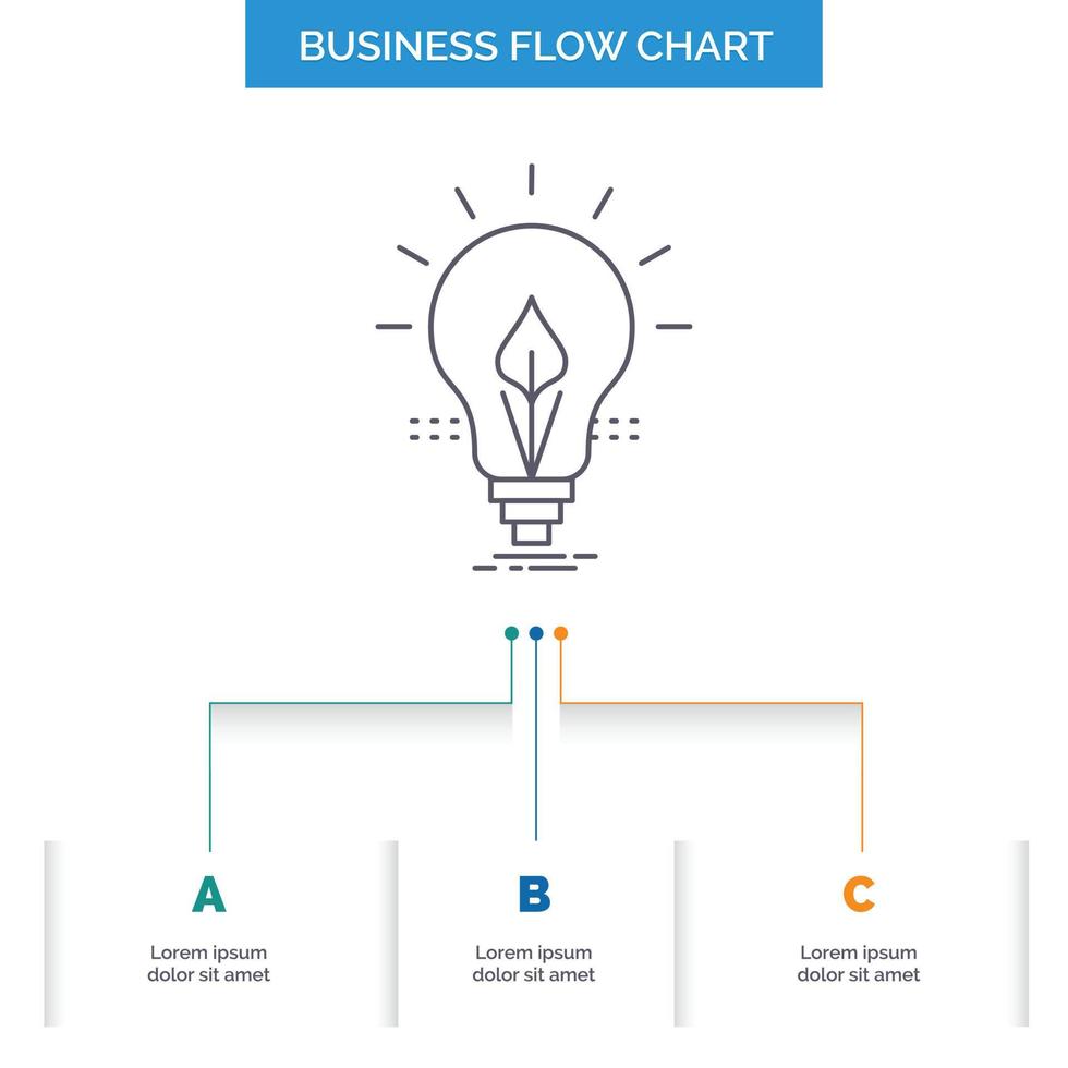 ampoule. idée. électricité. énergie. conception d'organigramme d'entreprise légère en 3 étapes. icône de ligne pour le modèle d'arrière-plan de présentation place pour le texte vecteur