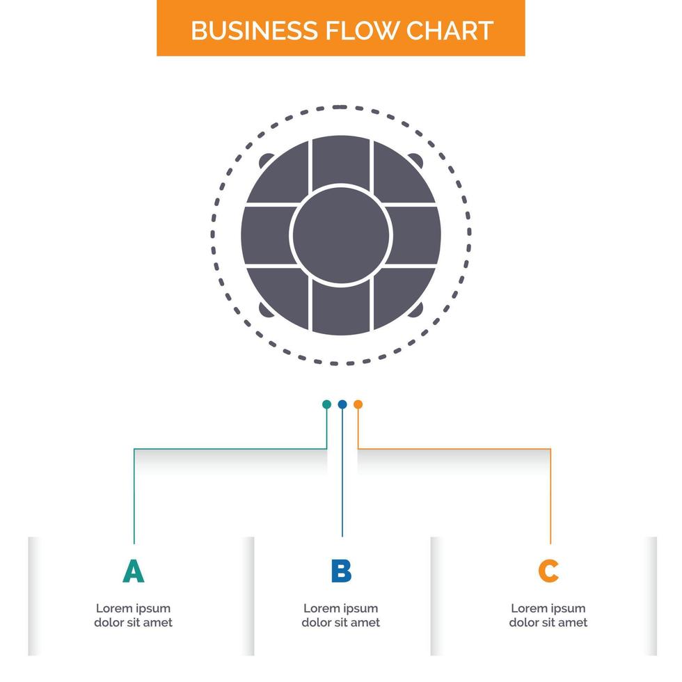 aider. la vie. bouée de sauvetage. sauveur. conception d'organigramme d'entreprise conservateur en 3 étapes. icône de glyphe pour la place du modèle d'arrière-plan de présentation pour le texte. vecteur