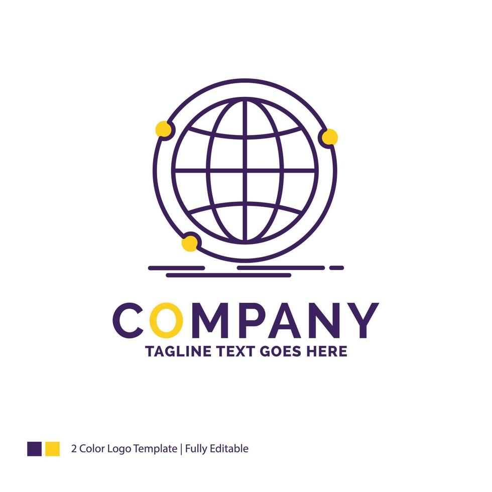 création de logo de nom de société pour les données. global. l'Internet. réseau. la toile. conception de nom de marque violet et jaune avec place pour le slogan. modèle de logo créatif pour petites et grandes entreprises. vecteur