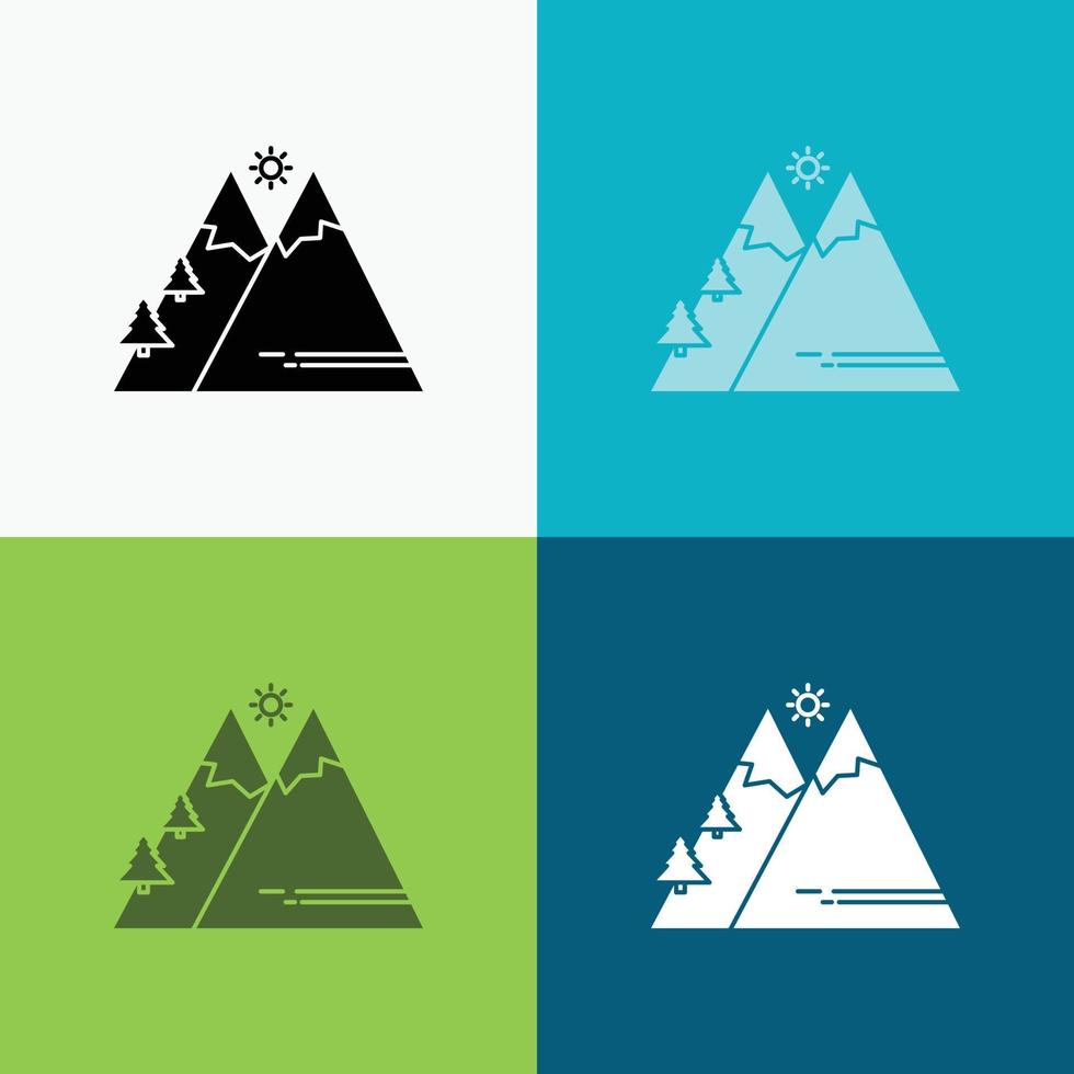 montagnes. la nature. Extérieur. Soleil. icône de randonnée sur divers arrière-plans. conception de style glyphe. conçu pour le web et l'application. illustration vectorielle eps 10 vecteur