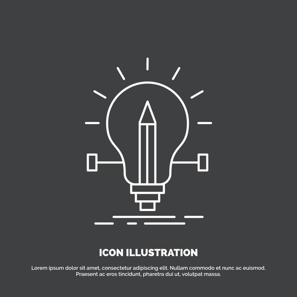 ampoule. Créatif. la solution. lumière. icône de crayon. symbole de vecteur de ligne pour ui et ux. site web ou application mobile