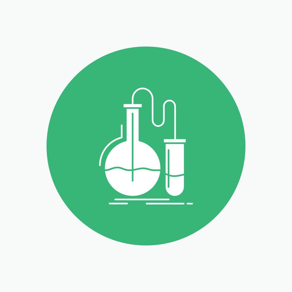 une analyse. chimie. ballon. rechercher. testez l'icône de glyphe blanc en cercle. illustration de bouton de vecteur