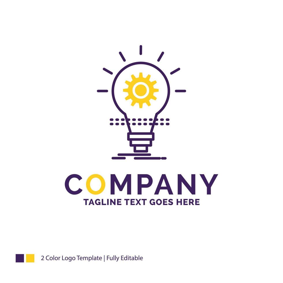 création de logo de nom de société pour ampoule. développer. idée. innovation. lumière. conception de nom de marque violet et jaune avec place pour le slogan. modèle de logo créatif pour petites et grandes entreprises. vecteur