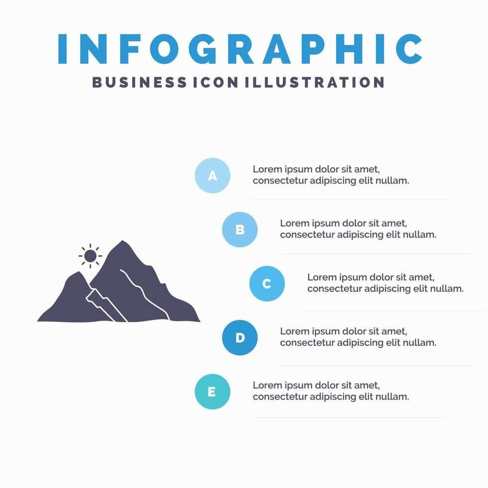 Montagne. paysage. colline. la nature. modèle d'infographie du soleil pour le site Web et la présentation. icône grise de glyphe avec illustration vectorielle de style infographique bleu. vecteur