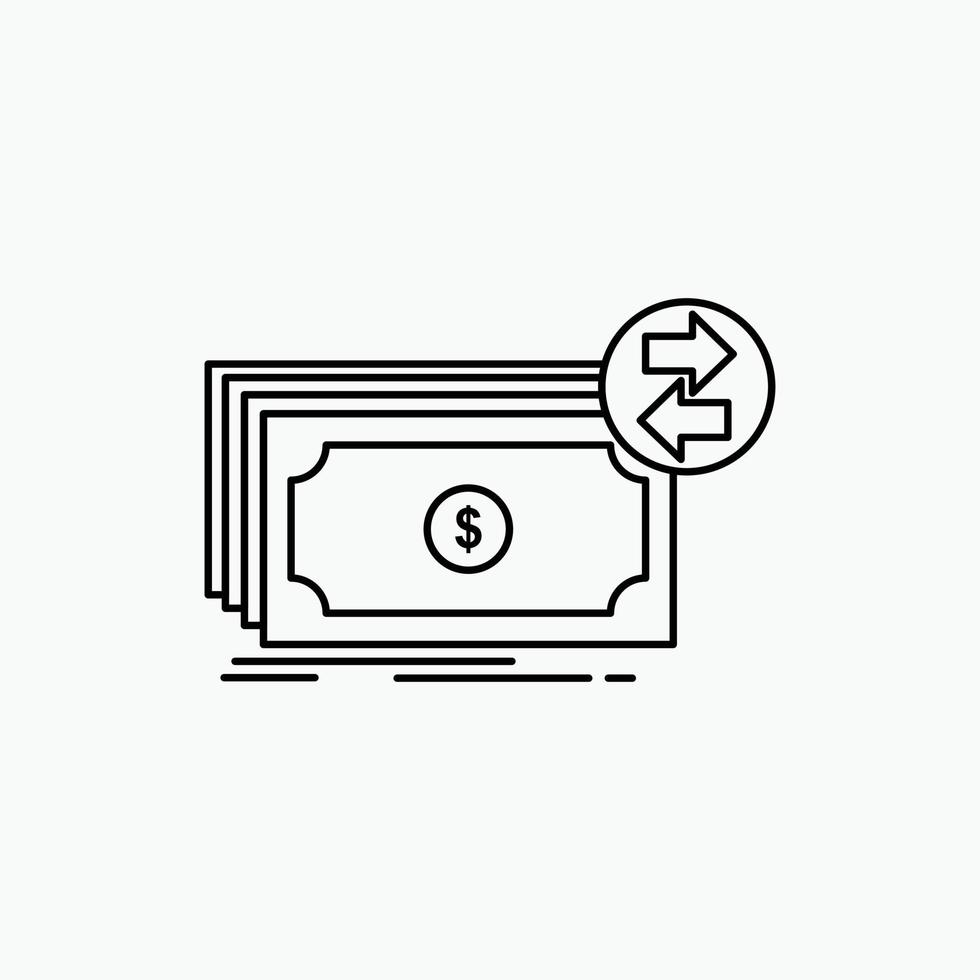 billets de banque. en espèces. dollars. couler. icône de ligne d'argent. illustration vectorielle isolée vecteur