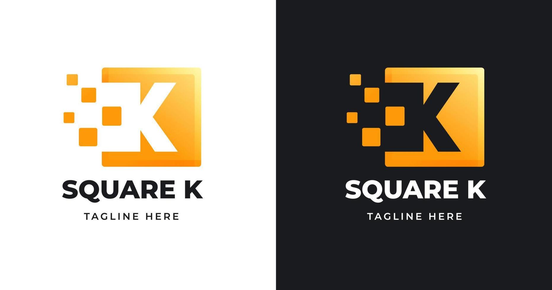 modèle de conception de logo lettre k tech avec style de forme carrée vecteur