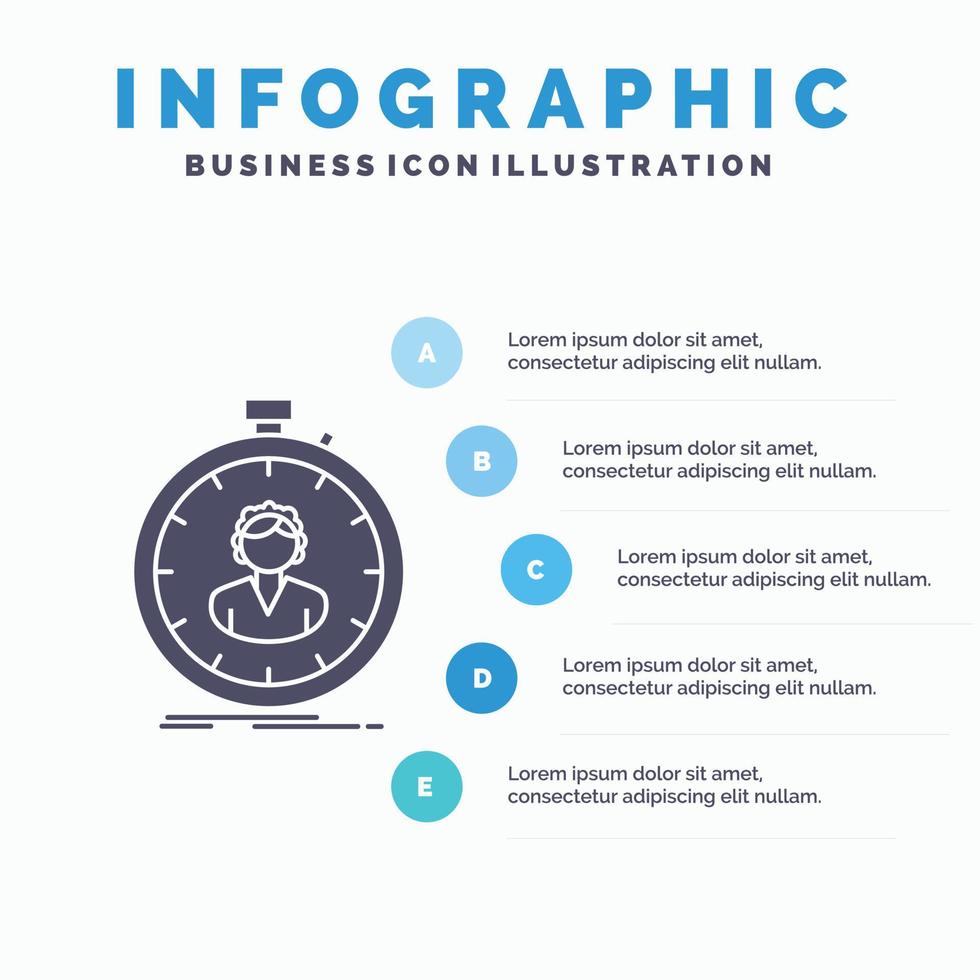 vite. la rapidité. chronomètre. minuteur. modèle d'infographie de fille pour le site Web et la présentation. icône grise de glyphe avec illustration vectorielle de style infographique bleu. vecteur