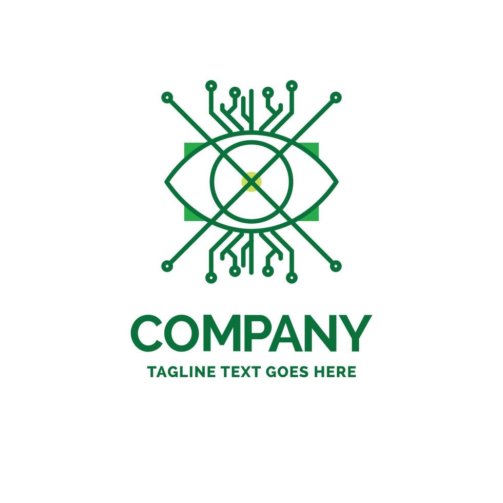 ar. augmentation. cybernétique. œil. modèle de logo d'entreprise plat lentille. conception de marque verte créative. vecteur